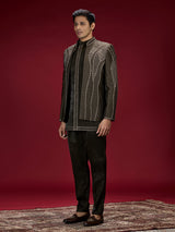 Deep green geometric embroidered indo western for men