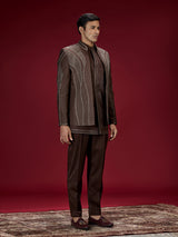 Brown geometric satin indo western for men
