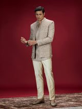 Champagne gold floral lattice indo western for men