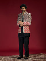 Black ajrakh embroidered indo western for men