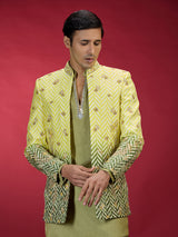 Green ombre jacquard indo western for men