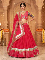 Rani pink chiffon silk lehenga choli with exquisite festive embellishments