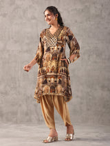 Beige viscose crepe ethnic dhoti suit