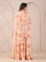 Peach bustier flared pants scallop overlay palazzo suit