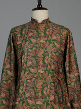 Green silk mens kurta suit with stylish printed detailing