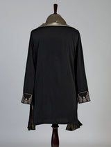 Black silk blend mens kurta suit with refined embroidery
