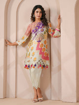 Pista green scalloped hem embellished kurta with dhoti suit