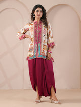 Purple hand printed ethnic kurta with indowestern suit