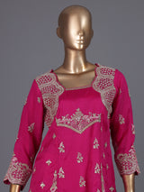 Rani pink satin silk palazzo suit with square neckline
