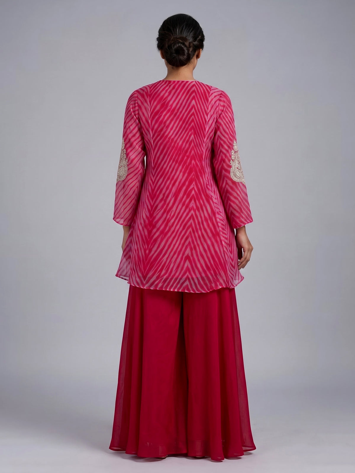 Rani pink tissue silk palazzo suit with printed