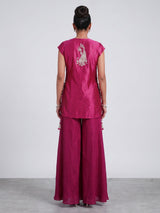 Rani pink satin silk palazzo suit for wedding celebration