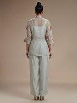 Grey organza and satin silk palazzo suit