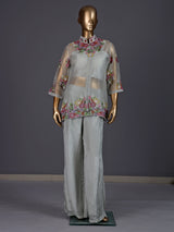 Grey organza and satin silk palazzo suit