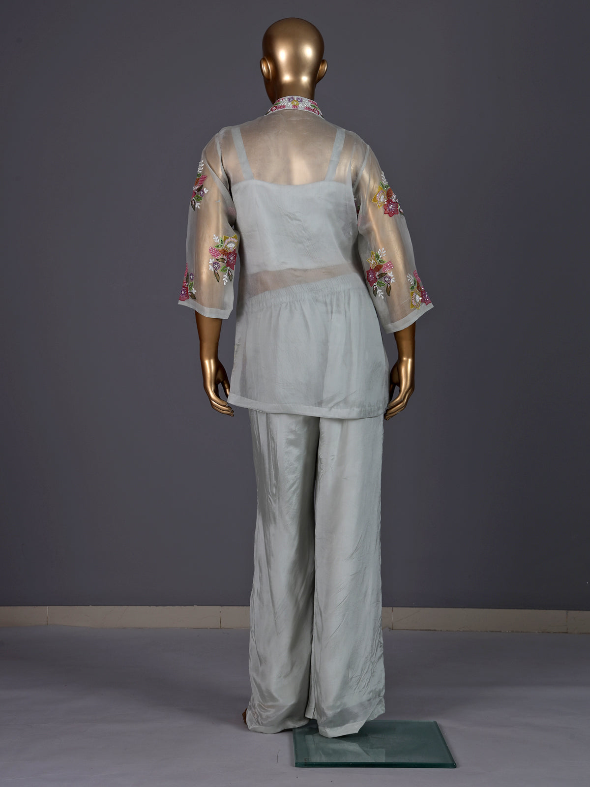 Grey organza and satin silk palazzo suit