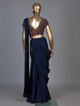 Navy blue kutch embroidered palazzo suit for women