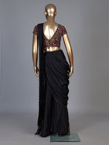 Black kalamkari drape palazzo suit for women