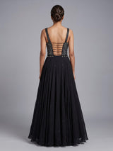 Black shimmer drape floor length suit for women