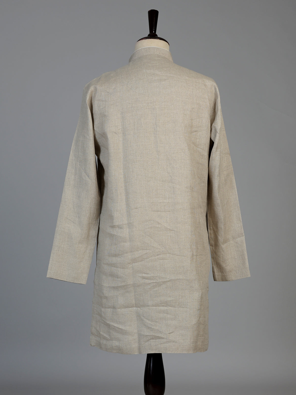 Beige linen silk mens kurta suit with elegant butti embroidery