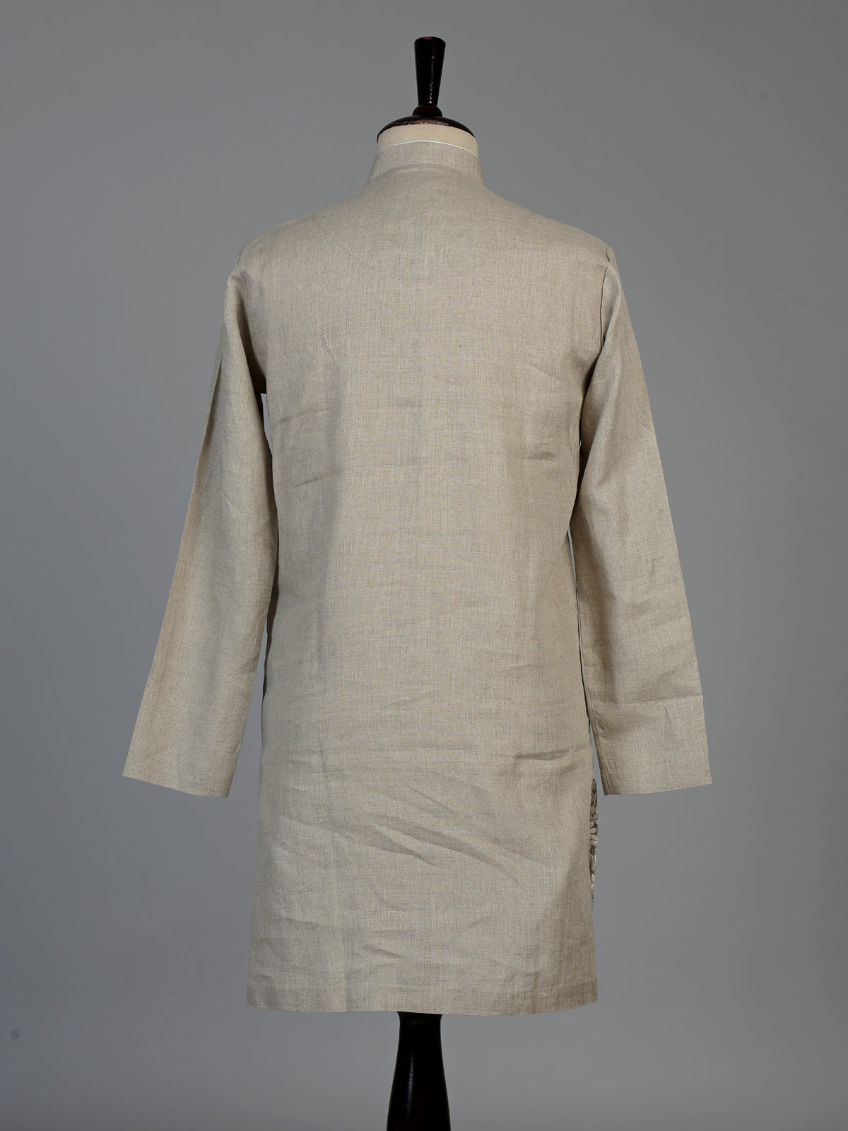 Beige linen silk mens kurta suit with sophisticated embroidery