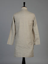 Beige linen silk mens kurta suit with sophisticated embroidery