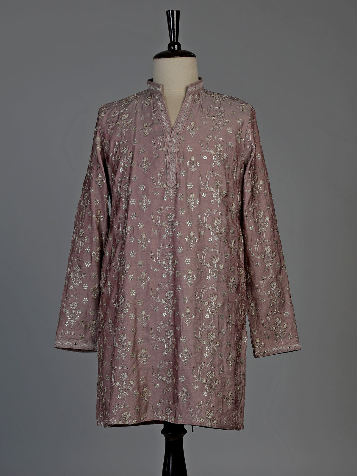 Onion pink silk blend mens kurta suit with elegant aabla detailing