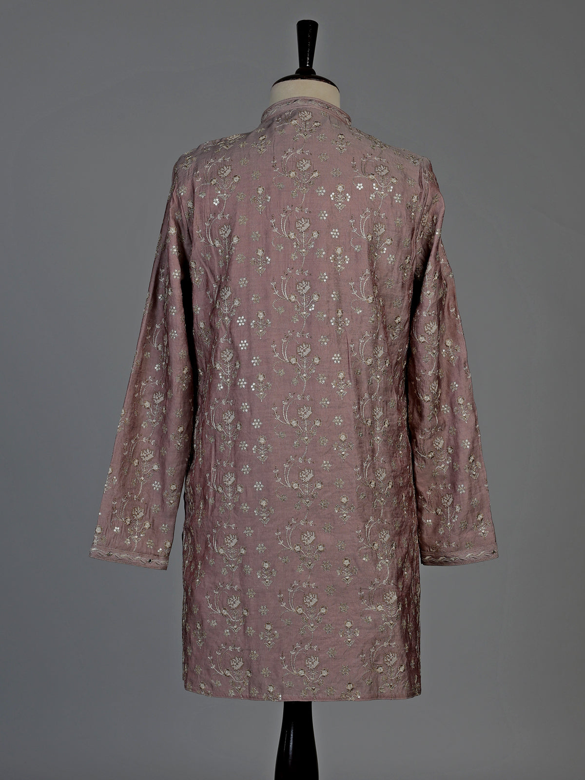 Onion pink silk blend mens kurta suit with elegant aabla detailing