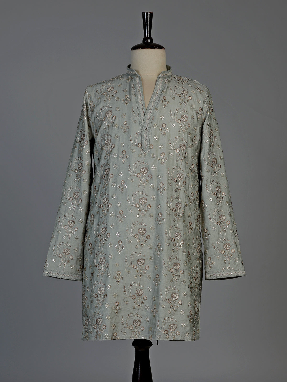 Dusty mint green silk blend mens kurta suit with sparkling detailing