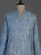 Sky blue silk mens kurta suit with shimmering aabla embellishments
