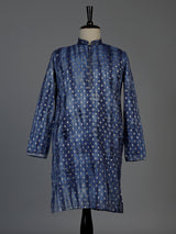 Blue silk mens kurta suit with shaded finish and zari butti work
