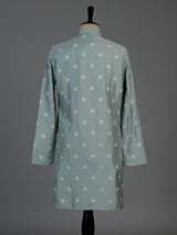 Mint blue raw silk mens kurta suit with graceful butti detailing