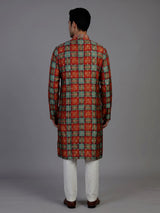 Multicolor gajji silk mens kurta suit with checks printed dupatta