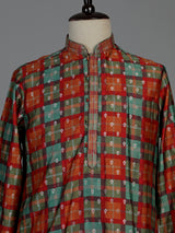 Multicolor gajji silk mens kurta suit with checks printed dupatta