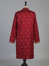 Maroon silk blend mens kurta suit with elegant sequined butti work
