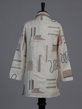 Cream folk kantha embroidered boys kurta suit