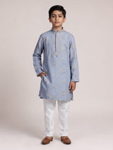 Sea blue mughal floral boys kurta suit