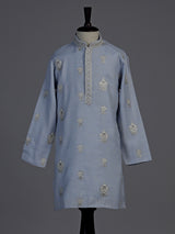 Sea blue mughal floral boys kurta suit