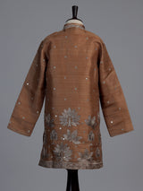 Brown heritage tree embroidered boys kurta suit