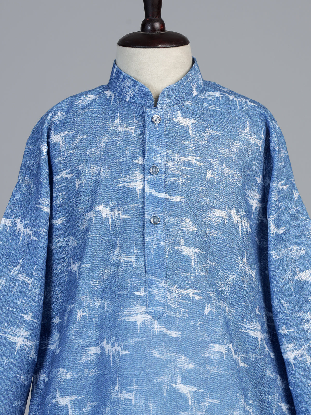 Indigo blue abstract print boys kurta suit