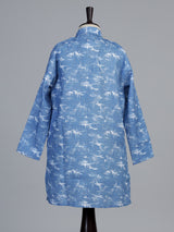 Indigo blue abstract print boys kurta suit