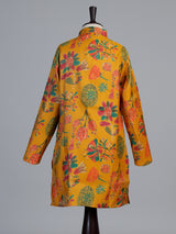 Yellow folk floral print boys kurta suit