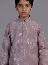 Lilac purple kashmiri embroidered boys kurta suit