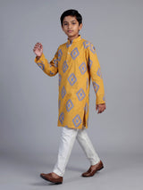 Yellow patola print boys kurta suit