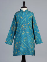 Blue warli print boys kurta suit
