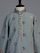 Grey floral silk blend star boys kurta suit