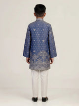 Stone blue chanderi silk  boys kurta suit