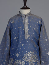 Stone blue chanderi silk  boys kurta suit