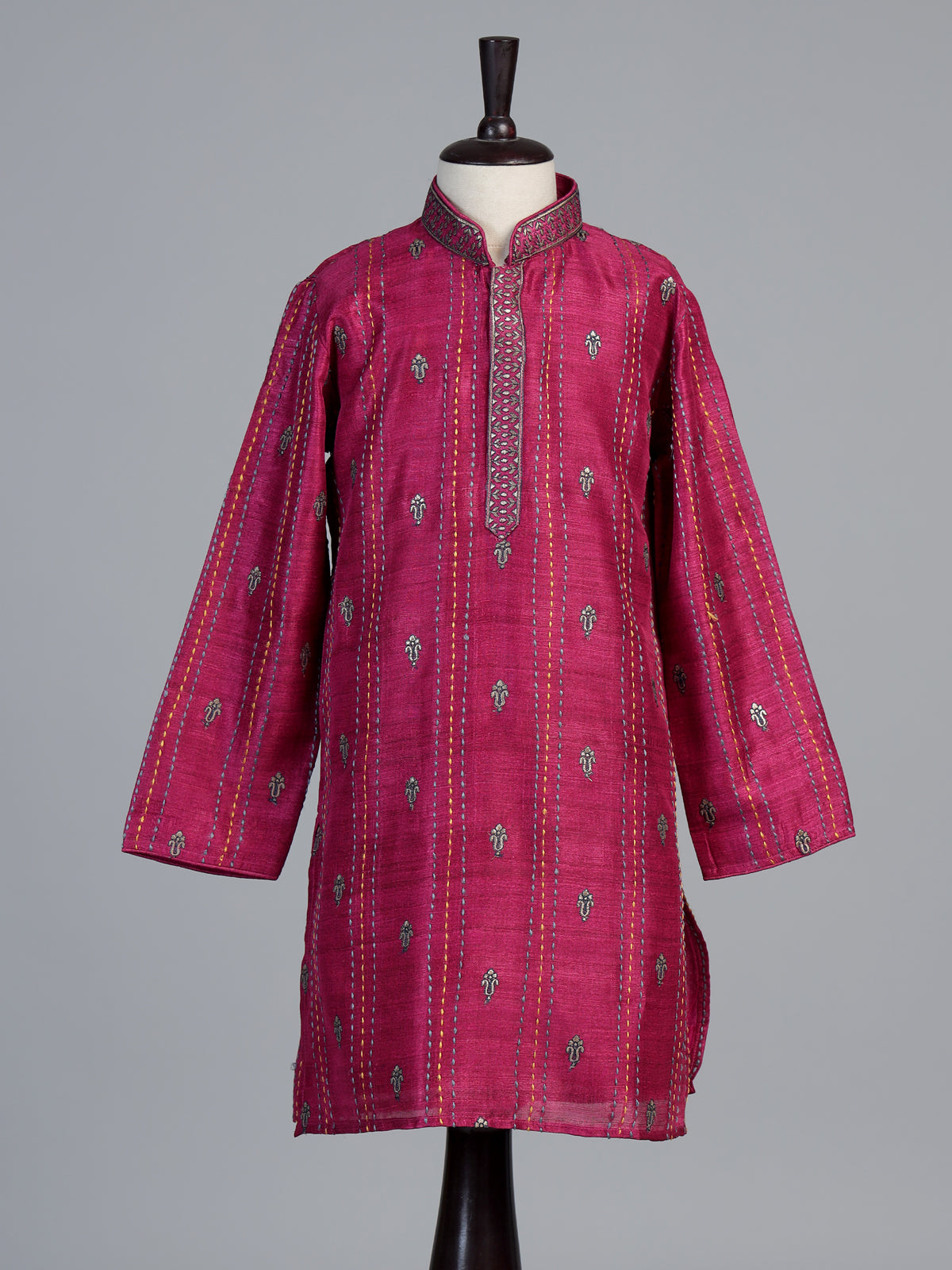 Magenta pink floral butti boys kurta suit