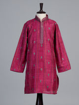 Magenta pink floral butti boys kurta suit