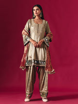 Regal gold silk salwar suit with zardosi embellished dupatta elegance