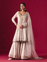 Off white georgette sharara suit with sequin embellishments